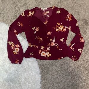 Hippie Rose Red Puff Sleeve Wrap Blouse